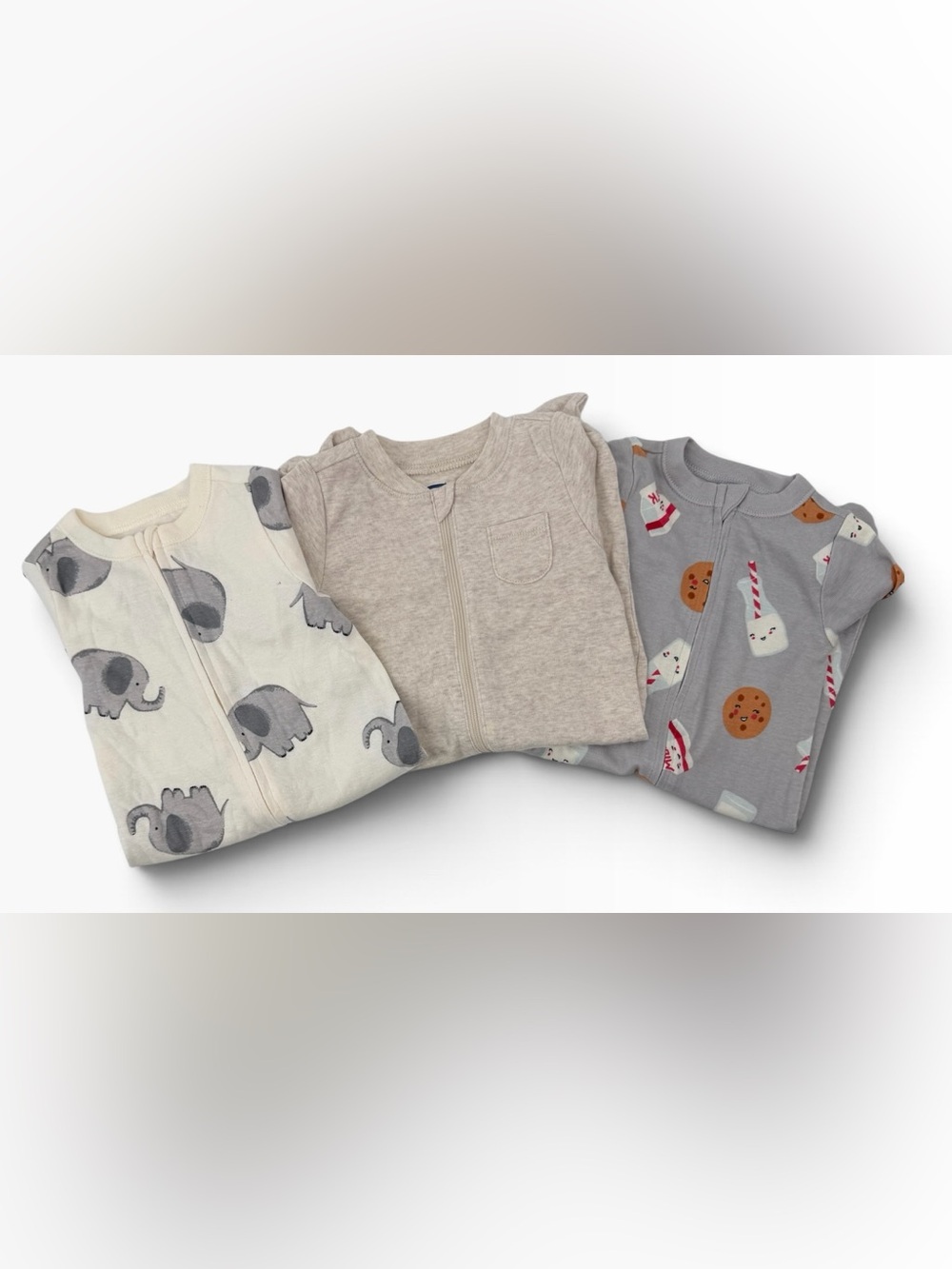 Old Navy Kids Zip-Front Pajama Set Trio - Beige, Cream & Gray